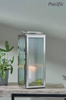 Pacific Silver/White Shiny Nickel Ribbed Glass Small Lantern (U81531) | €163