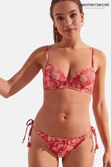 Czerwono-różowy dwustronny dół bikini Women'secret z nadrukiem i wiązaniem po bokach (U81828) | 52 zł
