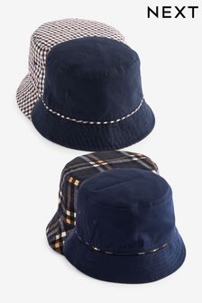 Navy Blue Check Reversible Bucket Hats 2 Pack (U81906) | €12