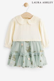Laura Ashley Green/Ecru Newborn Embroidered Jersey Dress (U81918) | €19 - €20