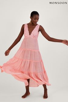 Monsoon Orange Lace Trim Bodice Beach Maxi Dress (U82150) | €43