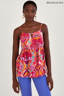 Monsoon Pink Ikat Paisley Print Cut-Out Cami in Sustainable Cotton (U82152) | €24