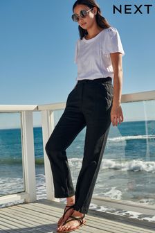 Black Linen Blend Taper Trousers (U82172) | TRY 456
