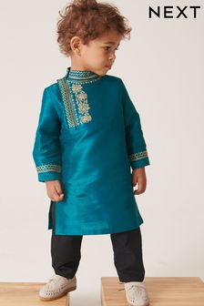 Сине-зеленый Синий/Золотистый - Курта для мальчиков с вышивкой (3 мес.-7 лет) (U83112) | €14 - €18
