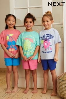 Pink/Blau, Schriftzug - Kurze Pyjamas, 3er-Pack (3-16yrs) (U83321) | 36 € - 45 €