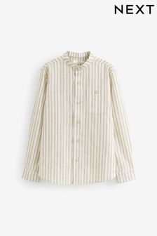 Ecru White Stripe Grandad Collar Long Sleeve Shirt (3-16yrs) (U83546) | €12 - €16