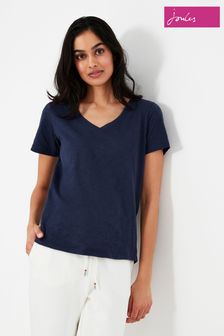 Однотонная футболка с V-образным вырезом Joules Синий Celina (U83573) | €14