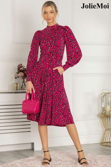 Jolie Moi Pink Vesper Long Sleeve Midi Dress (U83608) | €102