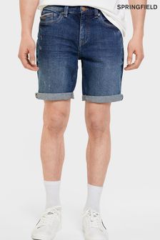 Springfield Blue Slim Fit Dark Wash Denim Bermuda Shorts (U83666) | €44
