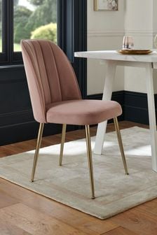 Set of 2 Soft Velvet Blush Pink Brushed Gold Leg Stella Non Arm Dining Chairs (U83825) | €305