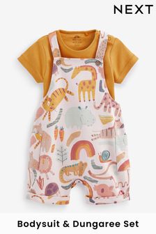 Ochre Yellow/Cream Jersey Short Baby Dungaree and Bodysuit Set (0mths-2yrs) (U83830) | 20 € - 23 €