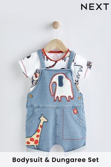  (U83831) | HK$166 - HK$183 平織襯衫 - 2件式嬰兒牛仔吊帶褲和連身衣套裝 (0個月至2歲)