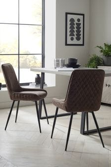 Monza Faux Leather Peppercorn Brown Hamilton Reverse Non Arm Dining Chairs Set of 2 (U84035) | €345