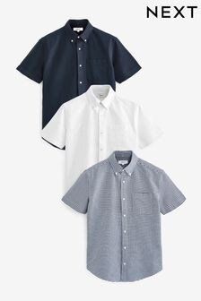 White/Navy/Gingham 100% Cotton Short Sleeve Oxford Shirt 3 Pack (U84073) | $88