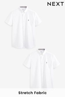 Белый - Стандартный крой - Набор из 2 оксфордских рубашек зауженного кроя с короткими рукавами (U84075) | €19