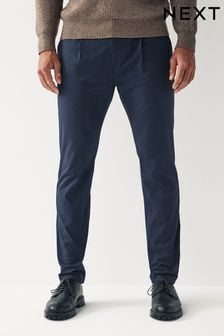 French Navy Blue Slim Single Pleat Stretch Chino Trousers (U84237) | 19 €