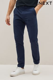 Navy Blue Tonal Check Slim Cotton Chino Trousers (U84246) | €16