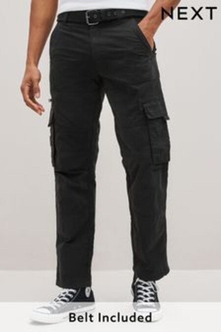 Noir - Pantalon cargo à ceinture en tissu technique (U84254) | €35