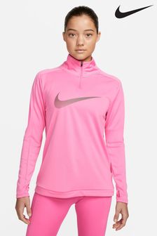 Różowy - Top do biegania Nike Dri-fit Swoosh z zamkiem do połowy (U84535) | 125 zł