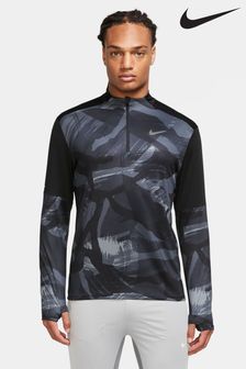 Schwarz/Grau - Nike Dri-fit Element T-Shirt mit kurzem Reißverschluss und Tarnmuster (U84557) | 54 €