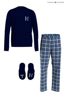 Tommy Hilfiger Pyjama-Geschenkset mit Hausschuhen, Blau (U84732) | 81 €