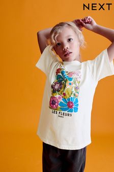 Ecru Oversized Embellished Graphic T-Shirt (3-16yrs) (U84750) | €15 - €21.50
