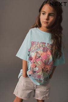 Blue/Pink Oversized Embellished Graphic T-Shirt (3-16yrs) (U84751) | SGD 21 - SGD 30