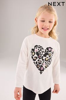 Ecru White Long Sleeve Sequin Heart T-Shirt (3-16yrs) (U84753) | R201 - R293