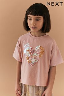 Rosa - T-shirt con cuore di paillettes (3-16 anni) (U84755) | €13 - €21