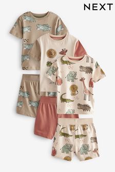 neutral safari animals Short Pyjamas 3 Pack (9mths-10yrs) (U84769) | $40 - $51