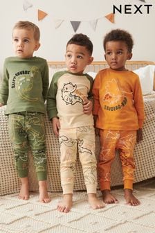 Khaki Green/ Orange Dino 3 Pack Snuggle Pyjamas (9mths-12yrs) (U84770) | 13 BD - 15.50 BD