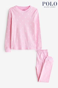 Светло-розовая - Хлопковая пижама в рубчик с принтом логотипа Polo Ralph Lauren (U84824) | 42 710 тг