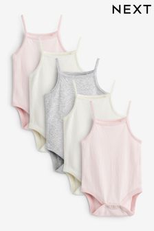 Pink/Grey 5 Pack Strappy Pointelle Vest Baby Bodysuit (U84826) | €22 - €28