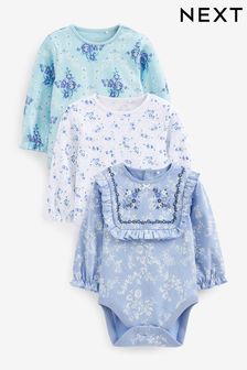 Blue Floral Baby Long Sleeve Bodysuits 3 Pack (U84830) | €23 - €29