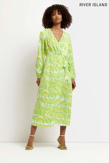 River Island Green Light Florence Printed Wrap Midaxi Dress (U84926) | €31