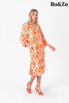 Ro&Zo Orange Block Print Blouson Sleeve Dress (U84987) | €49