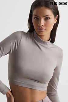 חום-אפרפר - חולצת בטן עם צווארון גבוה ושרוול ארוך דגם Bobbi של Reiss (U85112) | ‏423 ‏₪