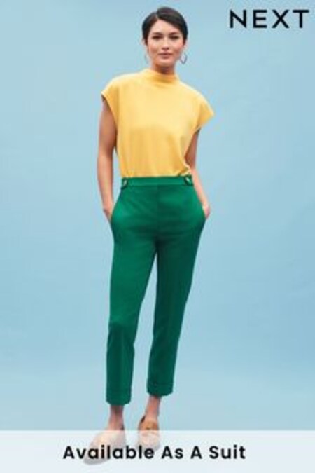 Zelená - Konfekčné nohavice mrkvového strihu s manžetami (U85390) | €28