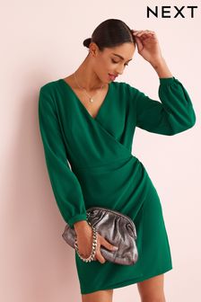 Зеленый - Креповое платье мини в строгом соответствии с принтом (U85398) | €46