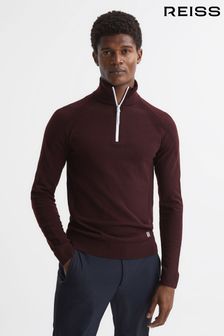 Reiss Bordeaux Affleck Golf Stretch Merino Zip Neck Jumper (U85418) | $211