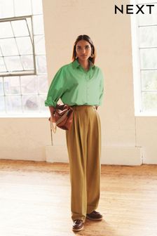 Camel Natural Tailored Wide Leg Turn-Up Trousers (U85463) | TRY 954