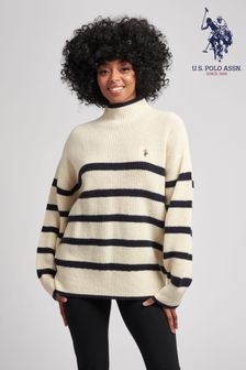 Marshmallow - U.s. Polo Assn. Damen Gestreifter Pullover mit Rollkragen (U85661) | 108 €