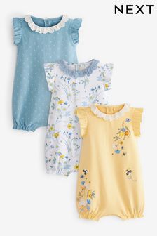 藍色檸檬黃色花朵 - 嬰兒服飾平織連身褲3件組 (U85699) | HK$157 - HK$192
