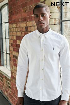 White With Stag Long Sleeve Oxford Shirt (U85719) | CA$52