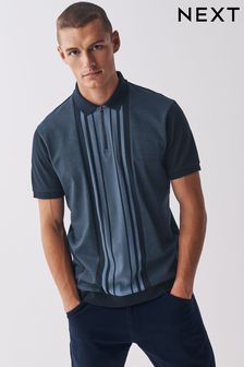 Marineblau strukturiert - Polo-Shirt mit vertikalen Blockstreifen (U85726) | 41 €