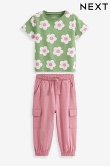 Fleuri vert/violet - Ensemble haut Manche courte et Pantalons cargo 2 pièces (3 mois - 7 ans) (U85814) | €13 - €17