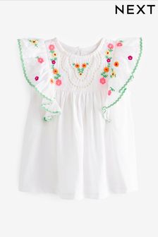 White Embroidered Floral Vest Blouse (3mths-7yrs) (U85821) | $20 - $24