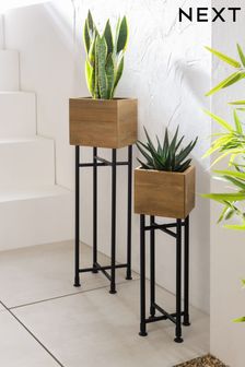 Set of 2 Black Bronx Wooden Plant Pots on Stands (U85988) | AED331