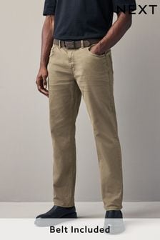 Tan Brown - Straight Fit - Belted Authentic Jeans (U86065) | kr620