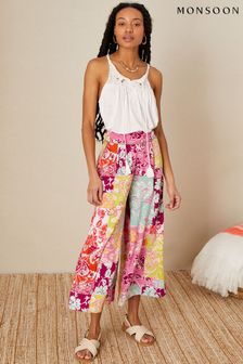 Monsoon Orange Floral Patch Print Cropped Trousers (U86107) | €62
